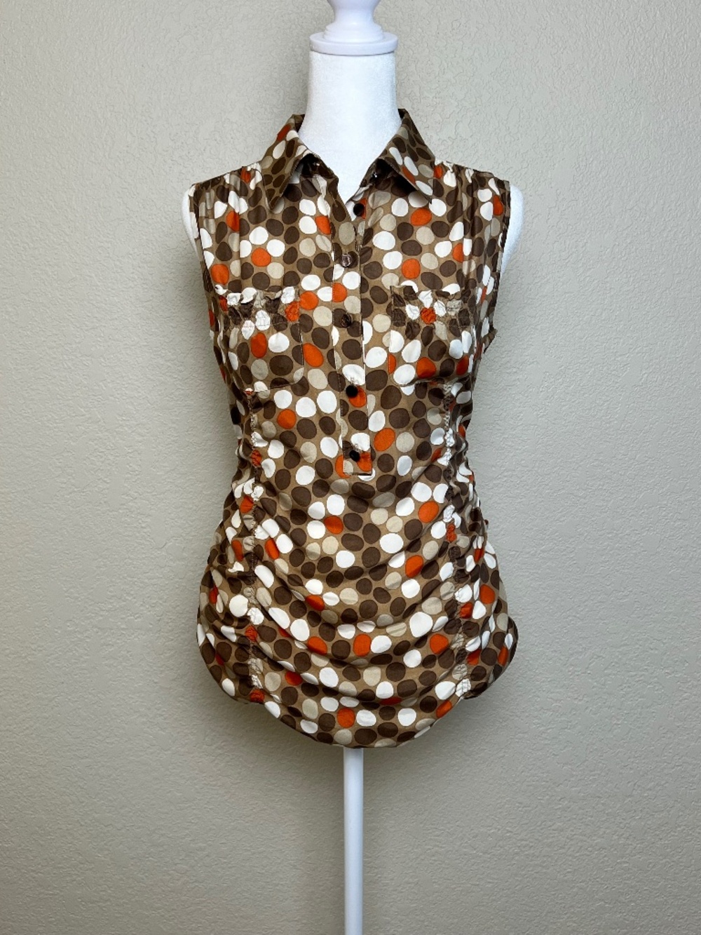 *FIRM PRICE* Michael Kors Sleeveless Polka Dot 100% Silk Ruched Top